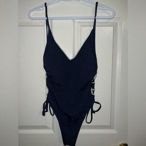 SHEIN Navy One-Piece with Side Cutouts and Ties
